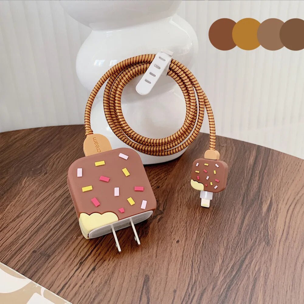 4Pcs Set Cable Protector for iPhone / iPad 18W/20W Charger Case Cute 3D Cartoon Cable Management Phone Wire Cord Organizers