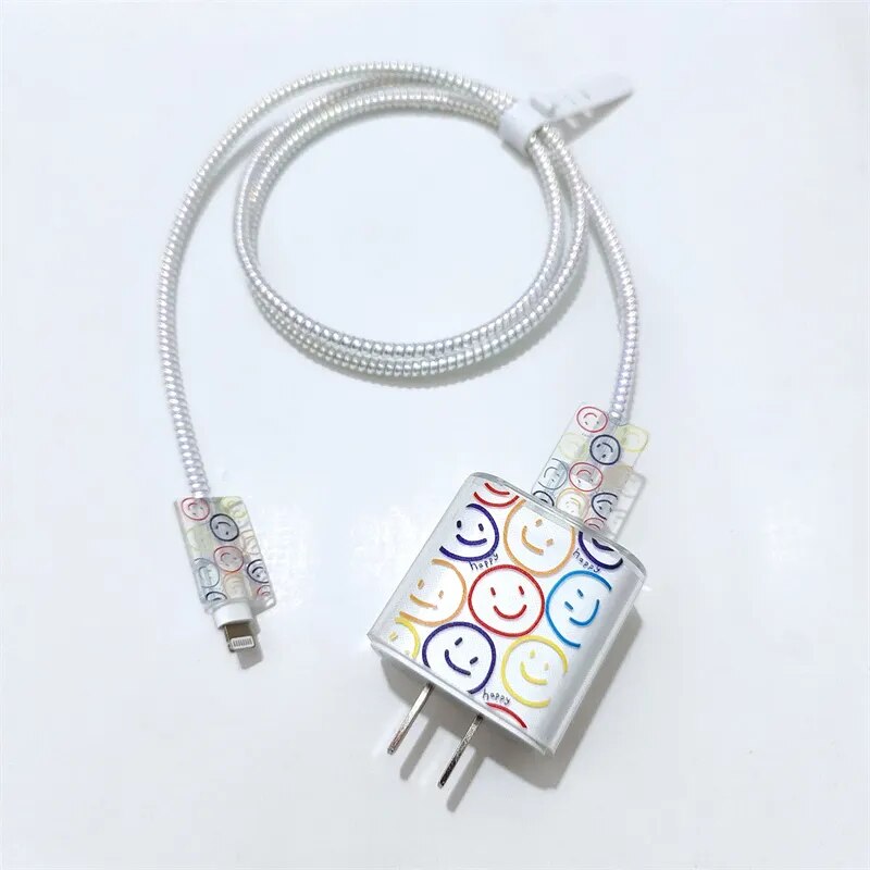 USB Cable Protection For iphone 18 20W US Original Charger Protector Cover Smiling Face Style Protective Data Line Spiral Winder USB Cable Protection For iphone 18 20W US Original Charger Protector Cover Smiling Face Style Protective Data Line Spiral Winder