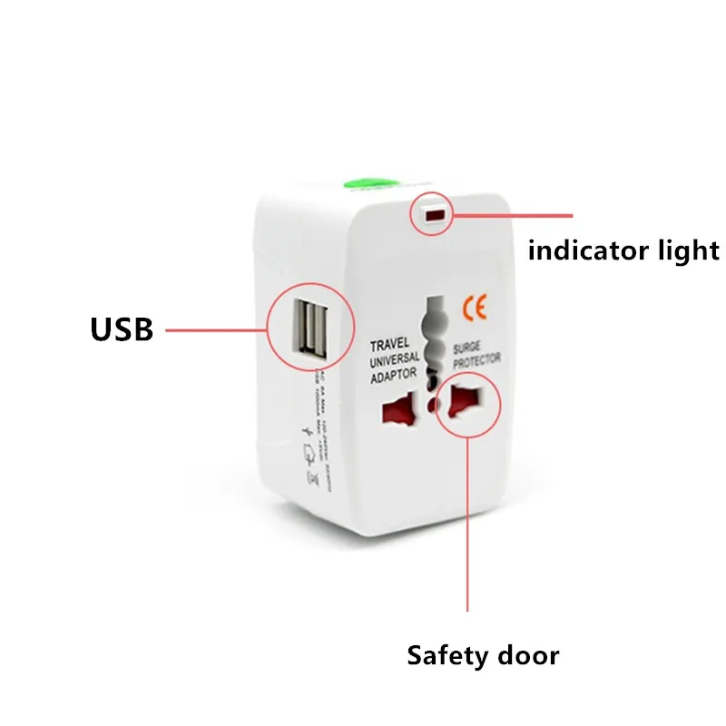 All in One Universal International Plug Adapter 2 USB Port World Travel AC Power Charger Adapter AU US UK EU Converter