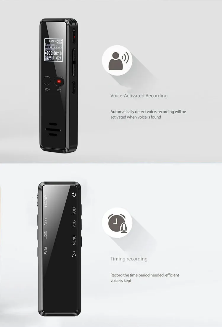 Vandlion V90 Digital Voice Activated Recorder Dictaphone Long Distance Audio Recording MP3 Player Noise Reduction WAV Record