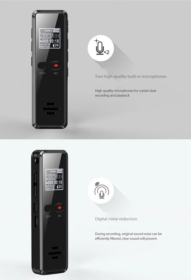 Vandlion V90 Digital Voice Activated Recorder Dictaphone Long Distance Audio Recording MP3 Player Noise Reduction WAV Record