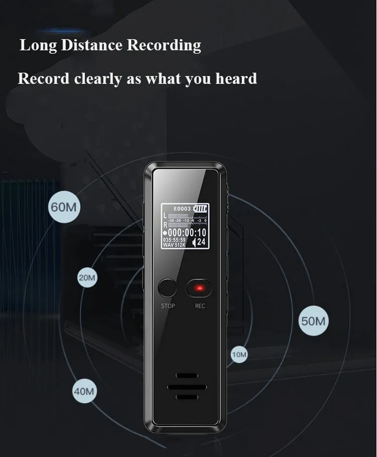 Vandlion V90 Digital Voice Activated Recorder Dictaphone Long Distance Audio Recording MP3 Player Noise Reduction WAV Record