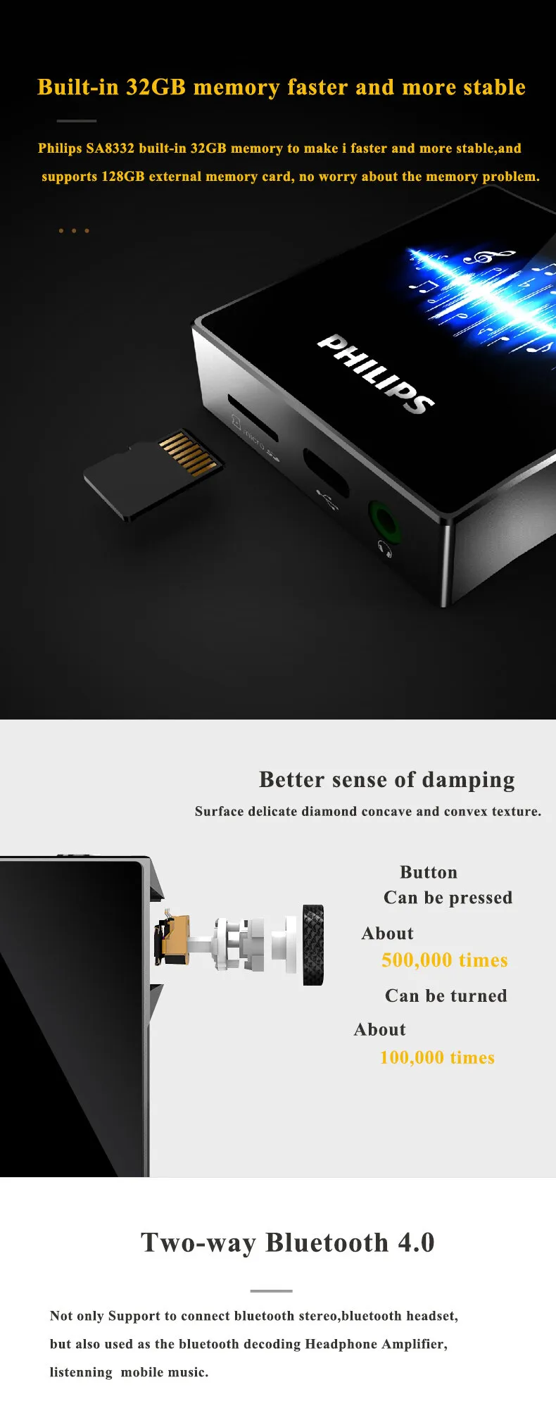 Philips Original HIFI MP3 Player DSD Lossless Fever Master Band Level Bluetooth Built-in 32GB SA8332 Philips Original HIFI MP3 Player DSD Lossless Fever Master Band Level Bluetooth Built-in 32GB SA8332