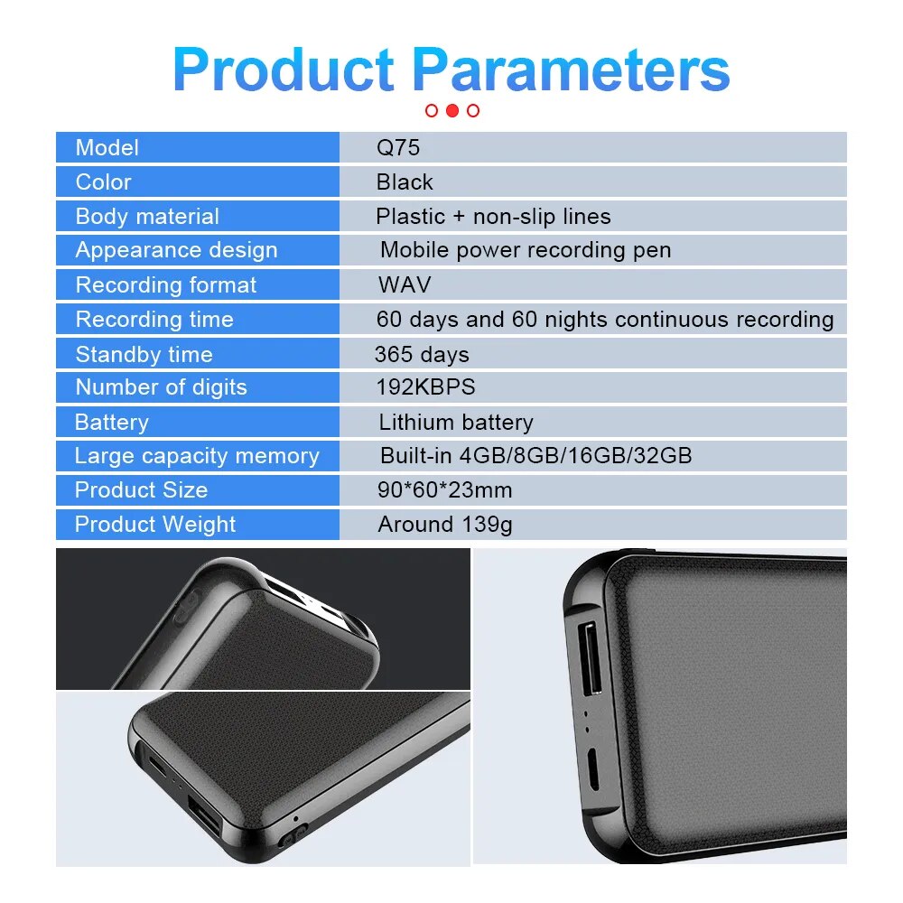 5000mAh Mini Activated Voice Recorder Q75 Portable 60Days 8-32GB Slient Sound Record Professional Ditachphone with Strong Magnet 5000mAh Mini Activated Voice Recorder Q75 Portable 60Days 8-32GB Slient Sound Record Professional Ditachphone with Strong Magnet