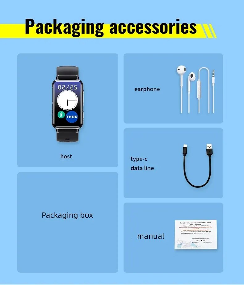 Digital Voice Recorder Watch Bluetooth Professional HD Noise Reduction E-book Music Play Recording Device Portable Mp3 Player