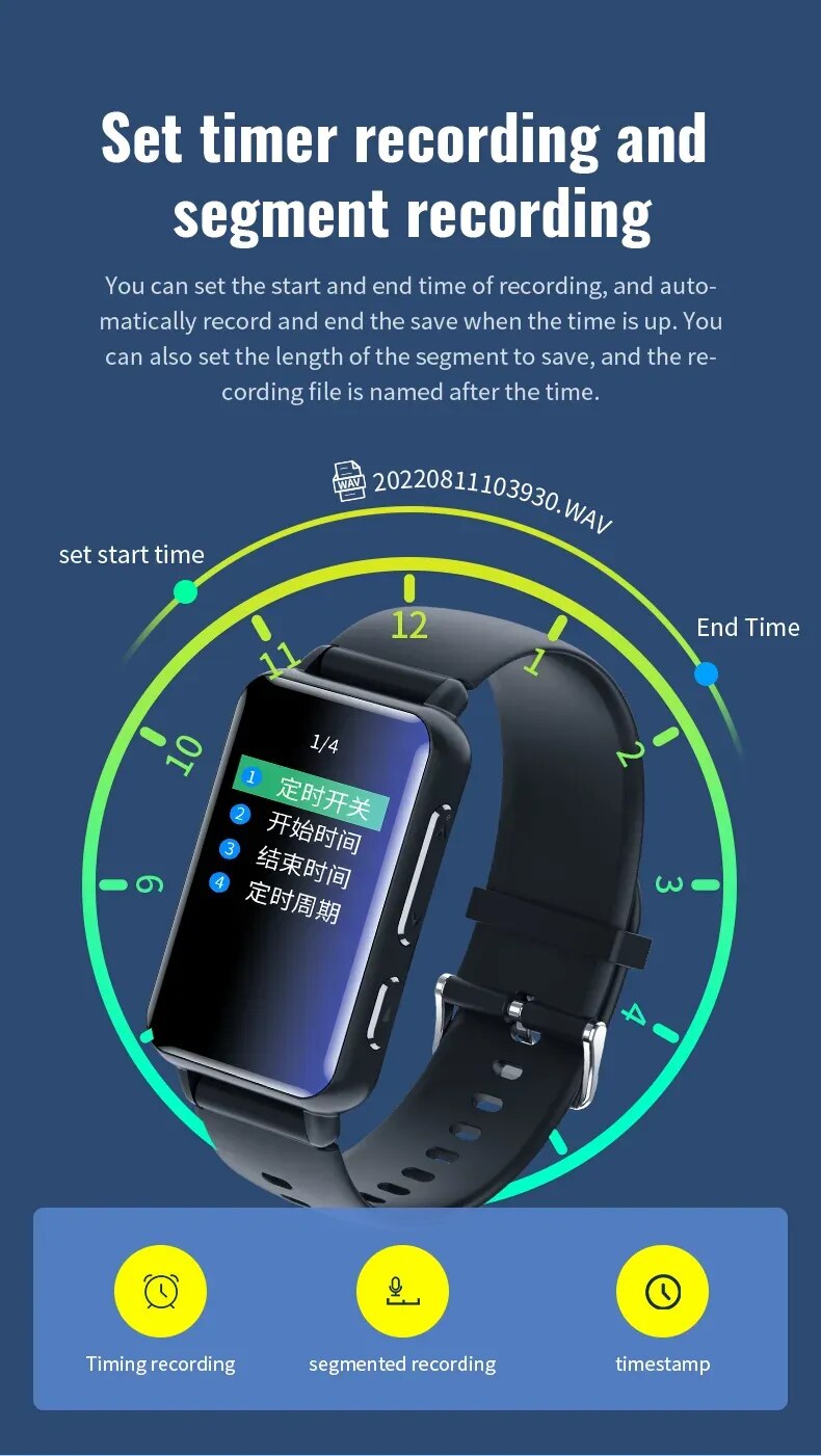 Digital Voice Recorder Watch Bluetooth Professional HD Noise Reduction E-book Music Play Recording Device Portable Mp3 Player