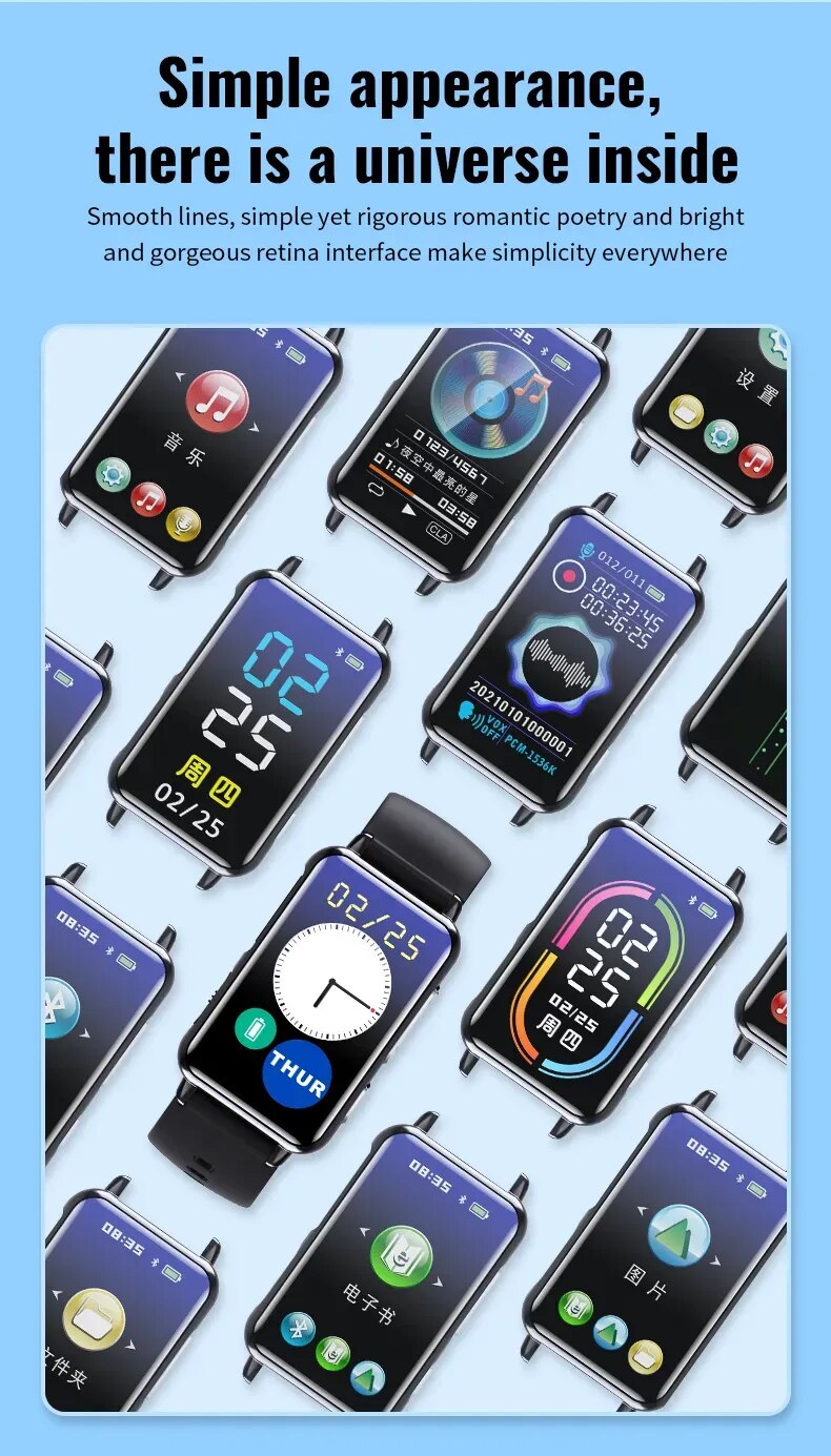 Digital Voice Recorder Watch Bluetooth Professional HD Noise Reduction E-book Music Play Recording Device Portable Mp3 Player