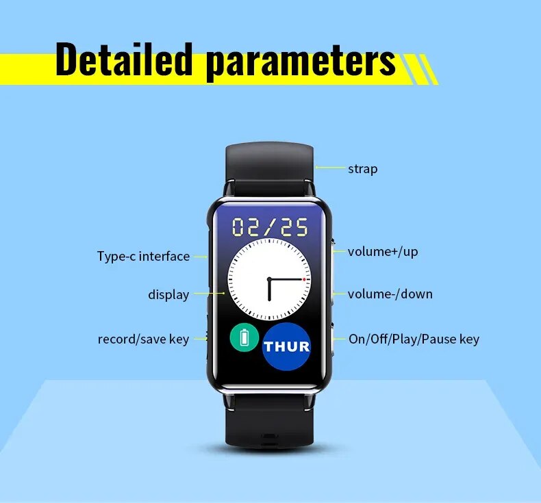 Digital Voice Recorder Watch Bluetooth Professional HD Noise Reduction E-book Music Play Recording Device Portable Mp3 Player