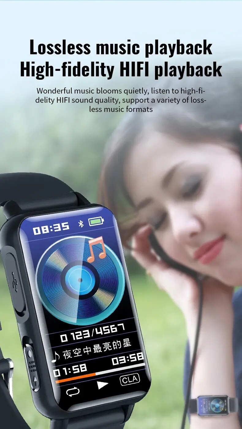 Digital Voice Recorder Watch Bluetooth Professional HD Noise Reduction E-book Music Play Recording Device Portable Mp3 Player