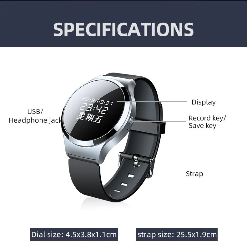 Digital Watch Voice Recorder with OLED Secret Recording Device MP3 Music Player Mini Activated Recorder Wristband Men Watch Digital Watch Voice Recorder with OLED Secret Recording Device MP3 Music Player Mini Activated Recorder Wristband Men Watch