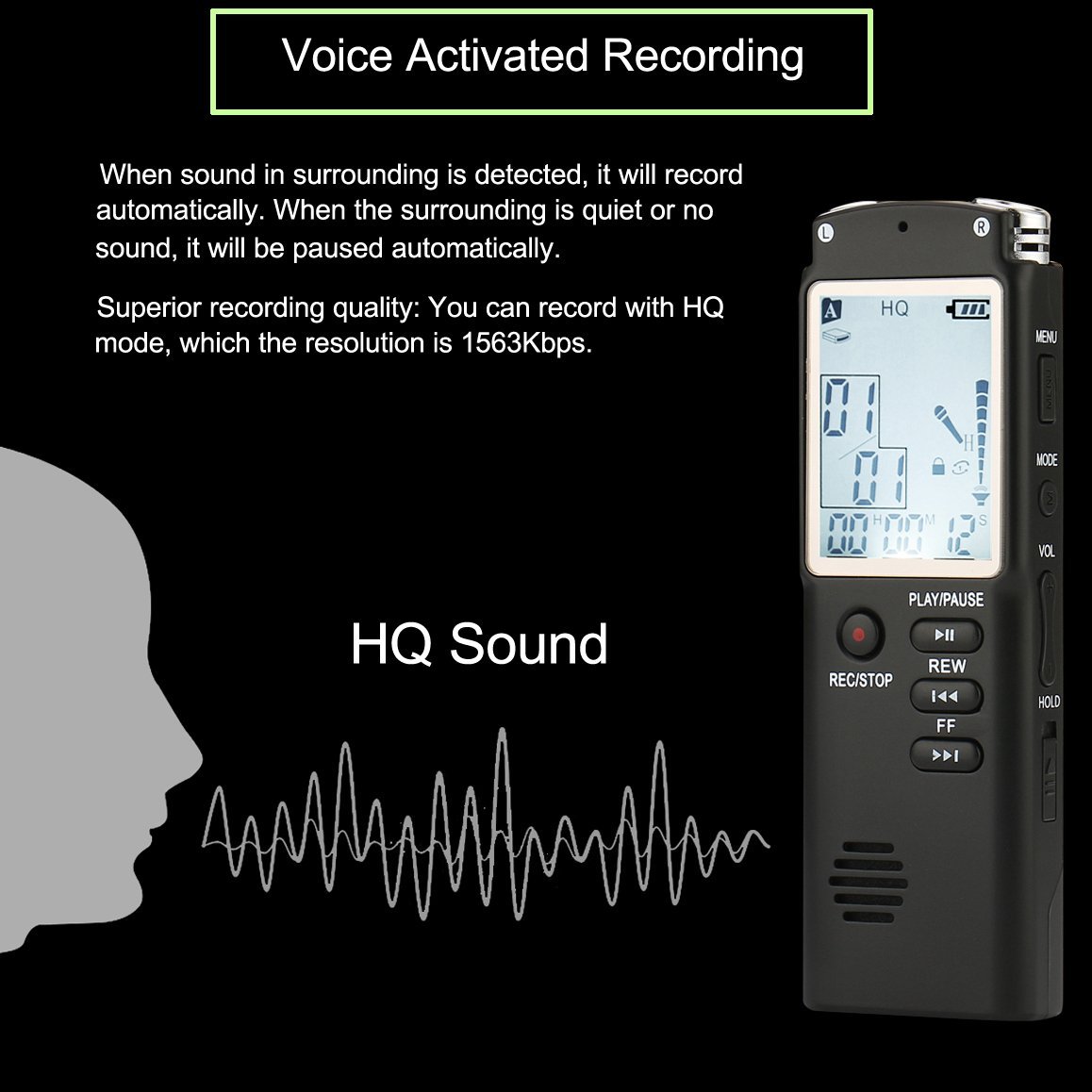 Digital Audio Voice Recorder 8GB/16GB/32GB High-Quality Intelligent Noise Reduction Recording Real Time Display with MP3 Player Digital Audio Voice Recorder 8GB/16GB/32GB High-Quality Intelligent Noise Reduction Recording Real Time Display with MP3 Player