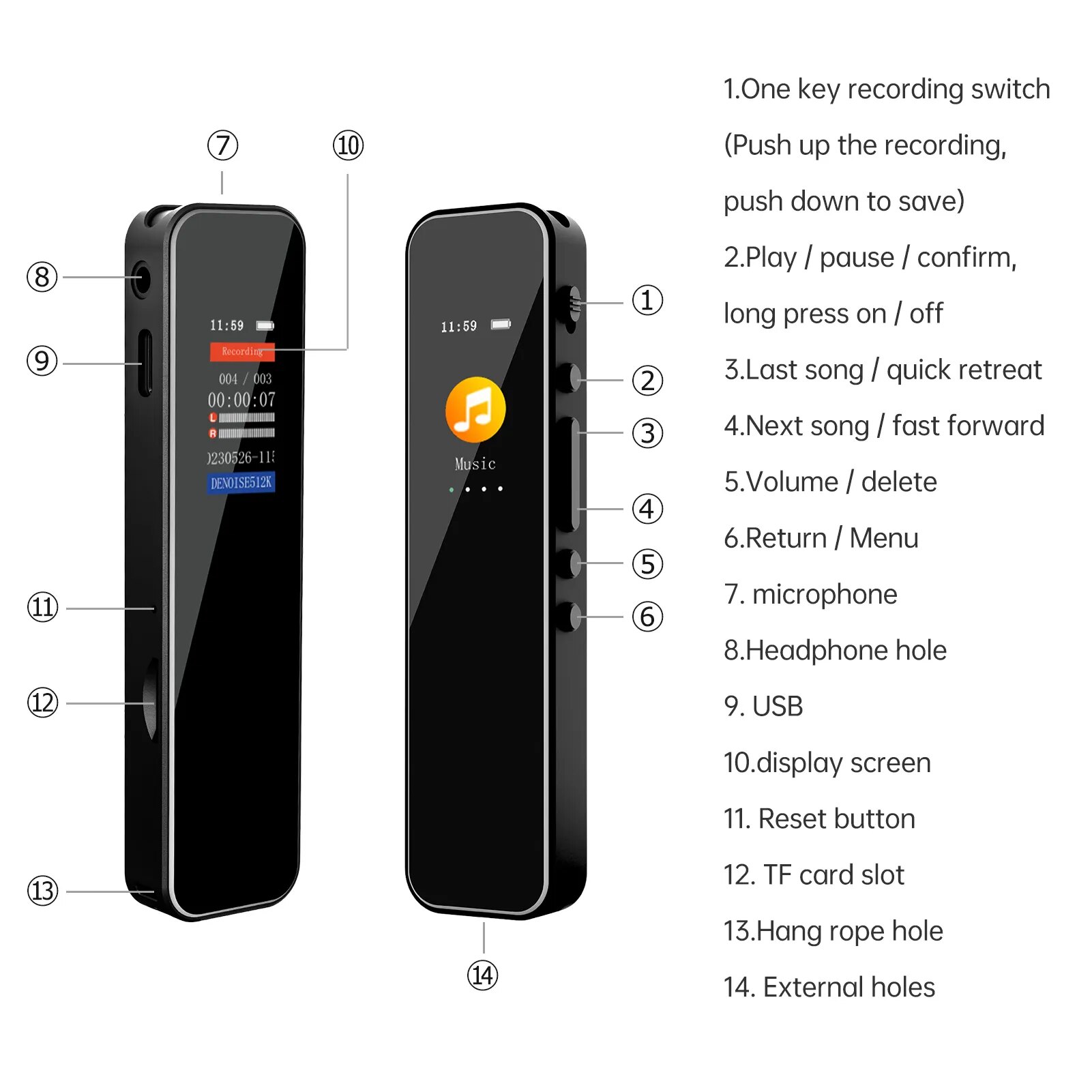 Bisofice 64GB Digital Voice Recorder Voice MIni Pen Activated Audio Recording Noise Reduction with Playback MP3 MusicPlayer