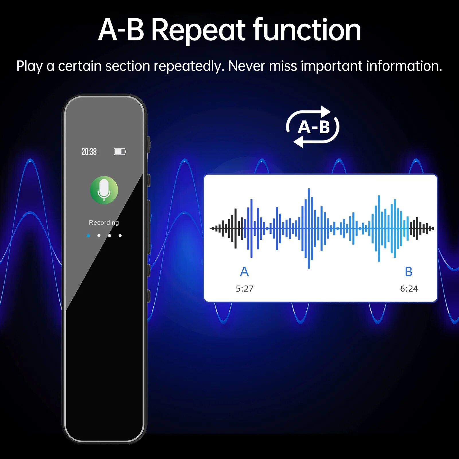 Bisofice 64GB Digital Voice Recorder Voice MIni Pen Activated Audio Recording Noise Reduction with Playback MP3 MusicPlayer