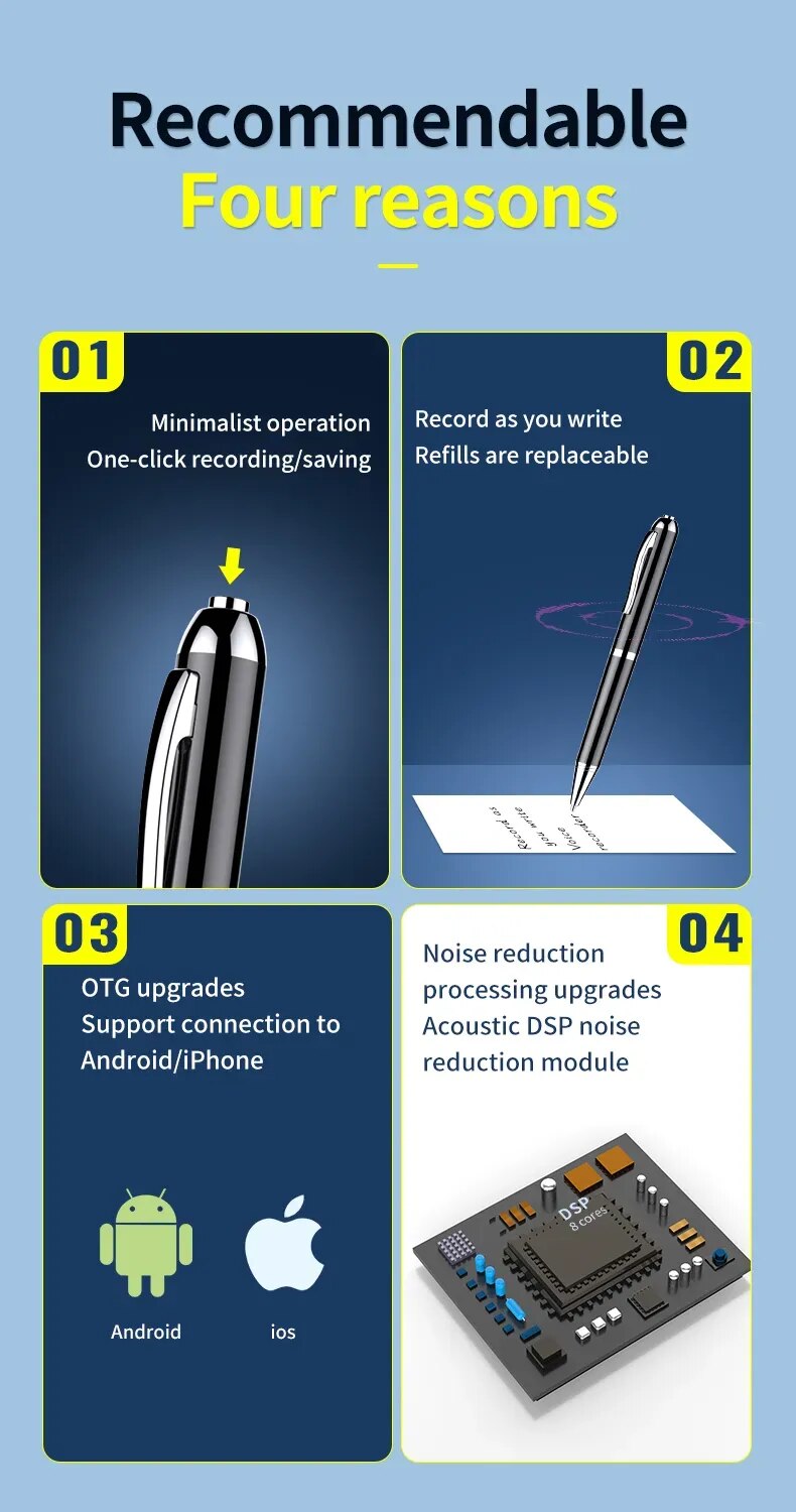 Pen Activated Mini Voice Recorder 4-256G U Disk Professional Audio Record Noise Reduce Sound Digital Dictaphone MP3 Music Player