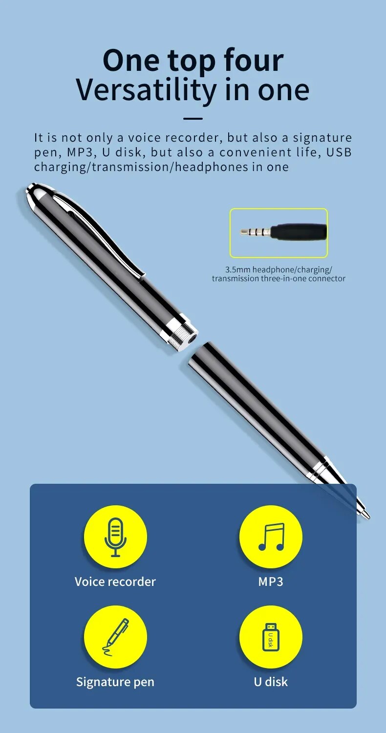 Pen Activated Mini Voice Recorder 4-256G U Disk Professional Audio Record Noise Reduce Sound Digital Dictaphone MP3 Music Player