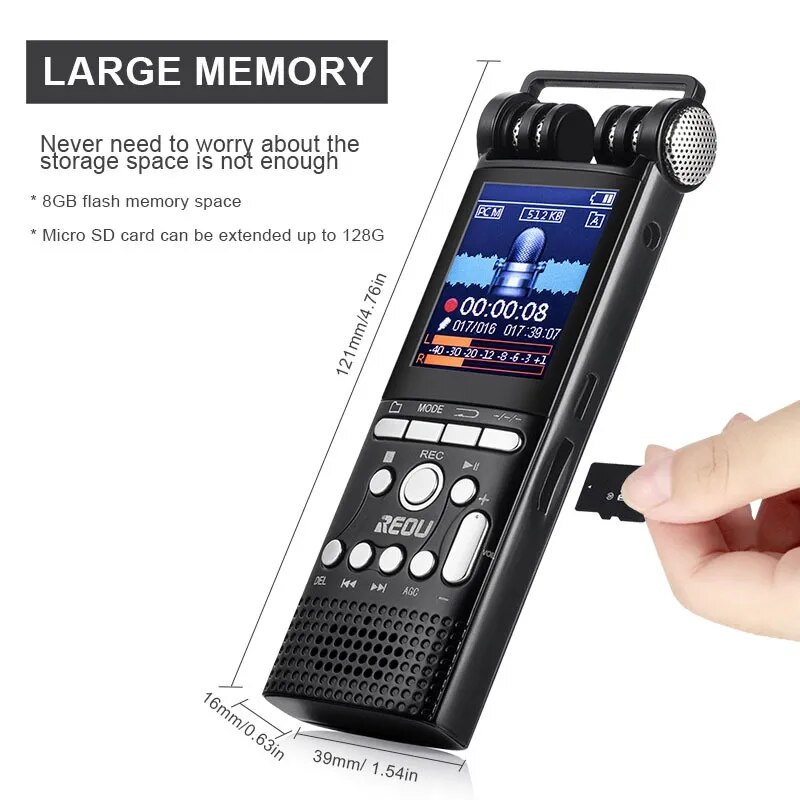 1536Kbps 128GB 100hrs 800mah Professional Voice Activated Digital Audio Voice Recorder Pen Dictaphone Mp3 Player Recording PCM