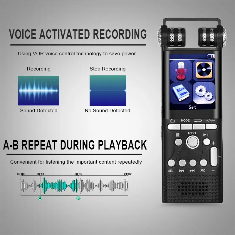 1536Kbps 128GB 100hrs 800mah Professional Voice Activated Digital Audio Voice Recorder Pen Dictaphone Mp3 Player Recording PCM
