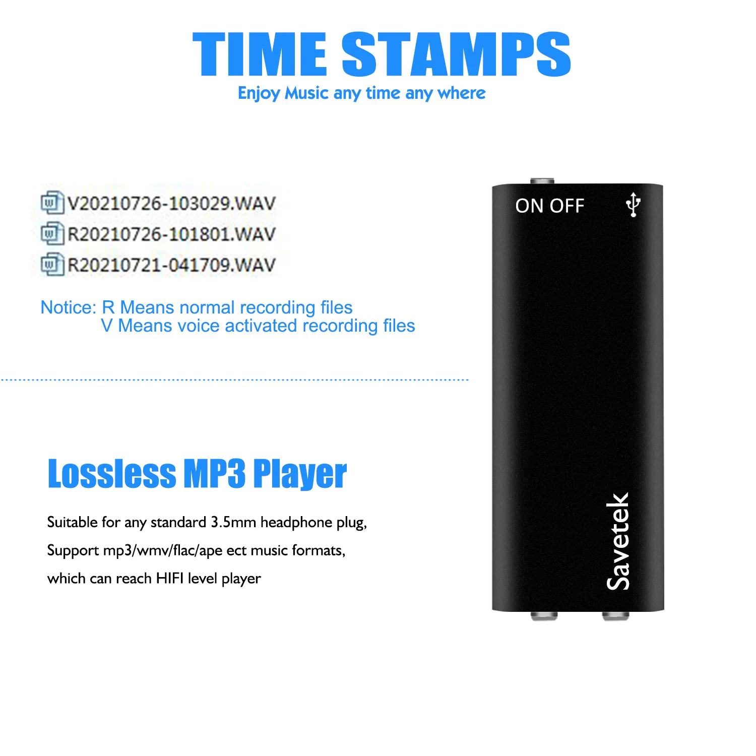 Savetek Smallest Mini USB Pen Voice Activated 8GB 16GB Digital Audio Voice Recorder Mp3 Player 192Kbps Recording WAV