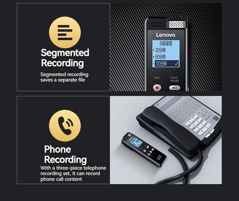 Lenovo T505 Multifunction Audio Voice Recorder Professional Lossless Sound Dictaphone MP3 Player Recording Pen Noise Reductio