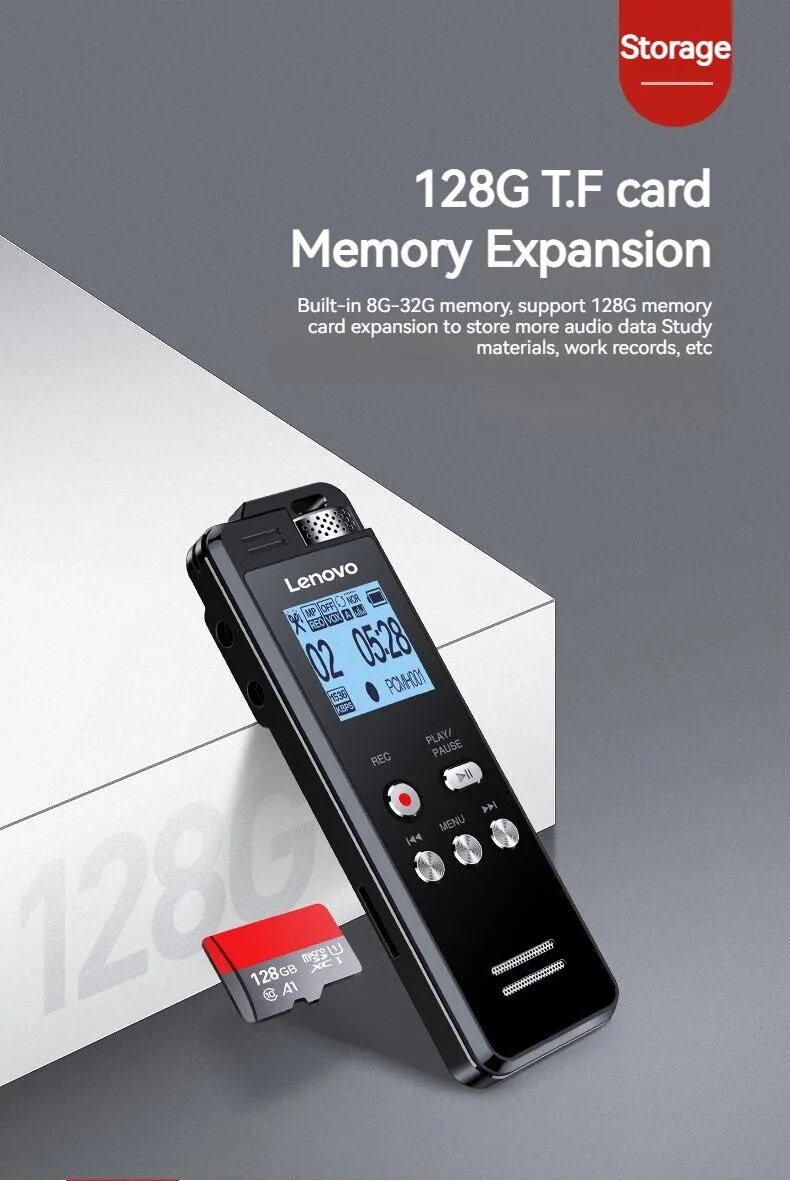 Lenovo T505 Multifunction Audio Voice Recorder Professional Lossless Sound Dictaphone MP3 Player Recording Pen Noise Reductio