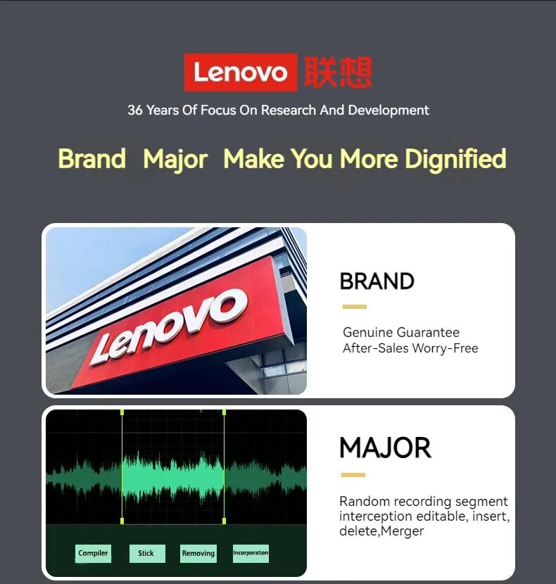Lenovo T505 Multifunction Audio Voice Recorder Professional Lossless Sound Dictaphone MP3 Player Recording Pen Noise Reductio