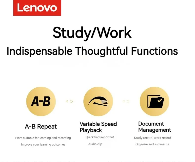 Lenovo T505 Multifunction Audio Voice Recorder Professional Lossless Sound Dictaphone MP3 Player Recording Pen Noise Reductio