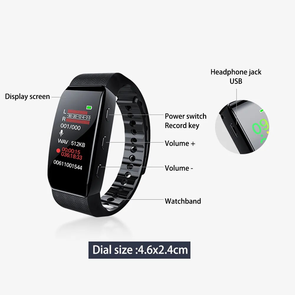 Wristband Voice Activated Recorder 16GB/32GB HD Noise Reduce Sport Pedometer Safety Digital Bracelet Watch Dictaphone MP3 Player