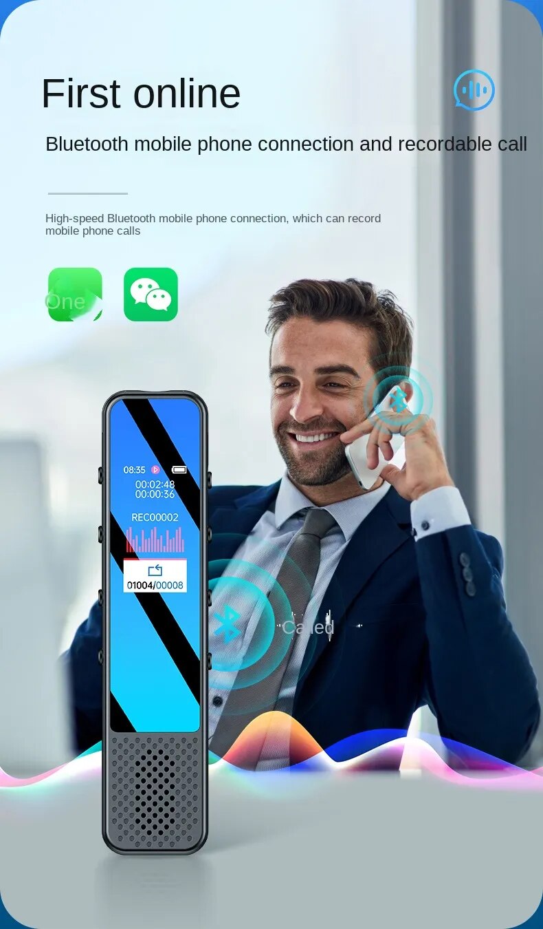 Bluetooth Phone Call Record Activated Voice Recorder Espia 32g 64gb Noise Reduce Long Standby Dictaphone Mp3 Player +loudspeaker