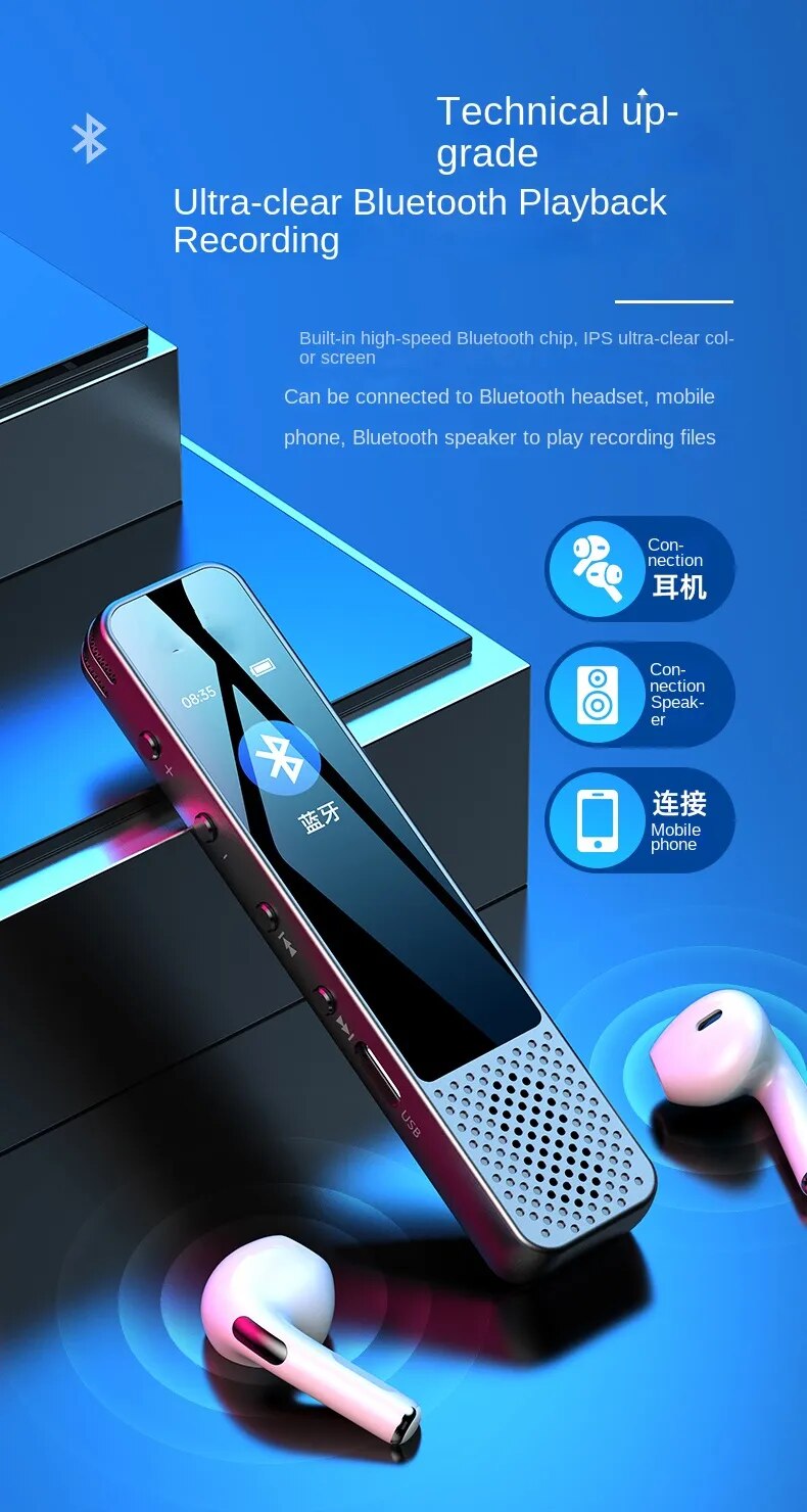 Bluetooth Phone Call Record Activated Voice Recorder Espia 32g 64gb Noise Reduce Long Standby Dictaphone Mp3 Player +loudspeaker