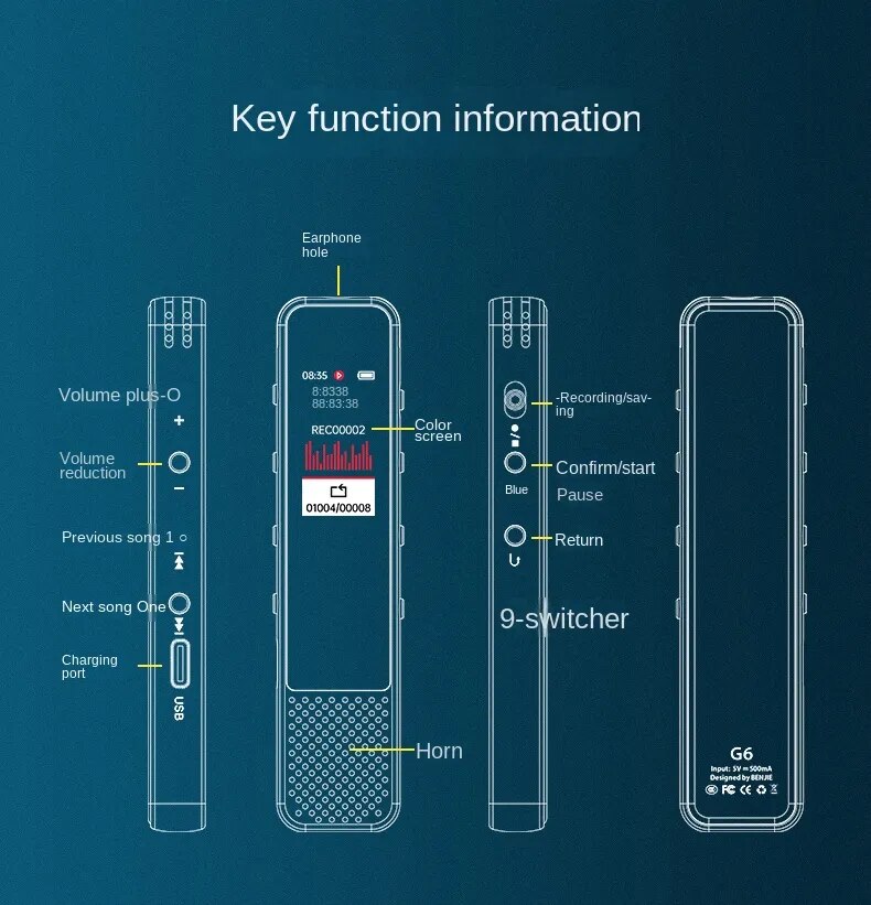 Bluetooth Phone Call Record Activated Voice Recorder Espia 32g 64gb Noise Reduce Long Standby Dictaphone Mp3 Player +loudspeaker