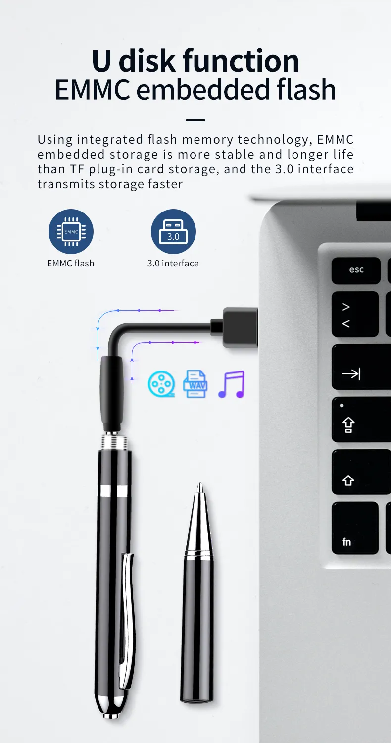 256GB Digital Activated Pen Voice Recorder Espia 4-128G Mini Professional Audio Record Noise Reduce Sound Dictaphone MP3 Player