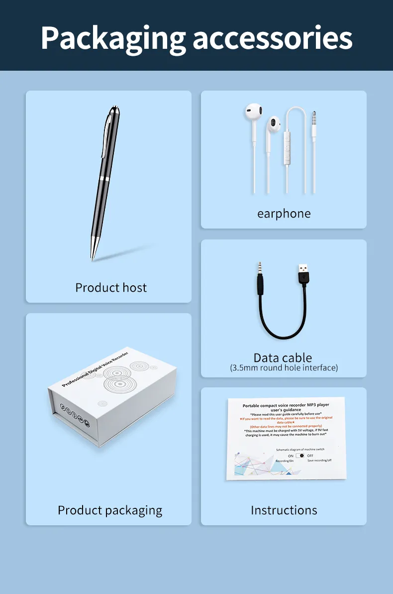 256GB Digital Activated Pen Voice Recorder Espia 4-128G Mini Professional Audio Record Noise Reduce Sound Dictaphone MP3 Player