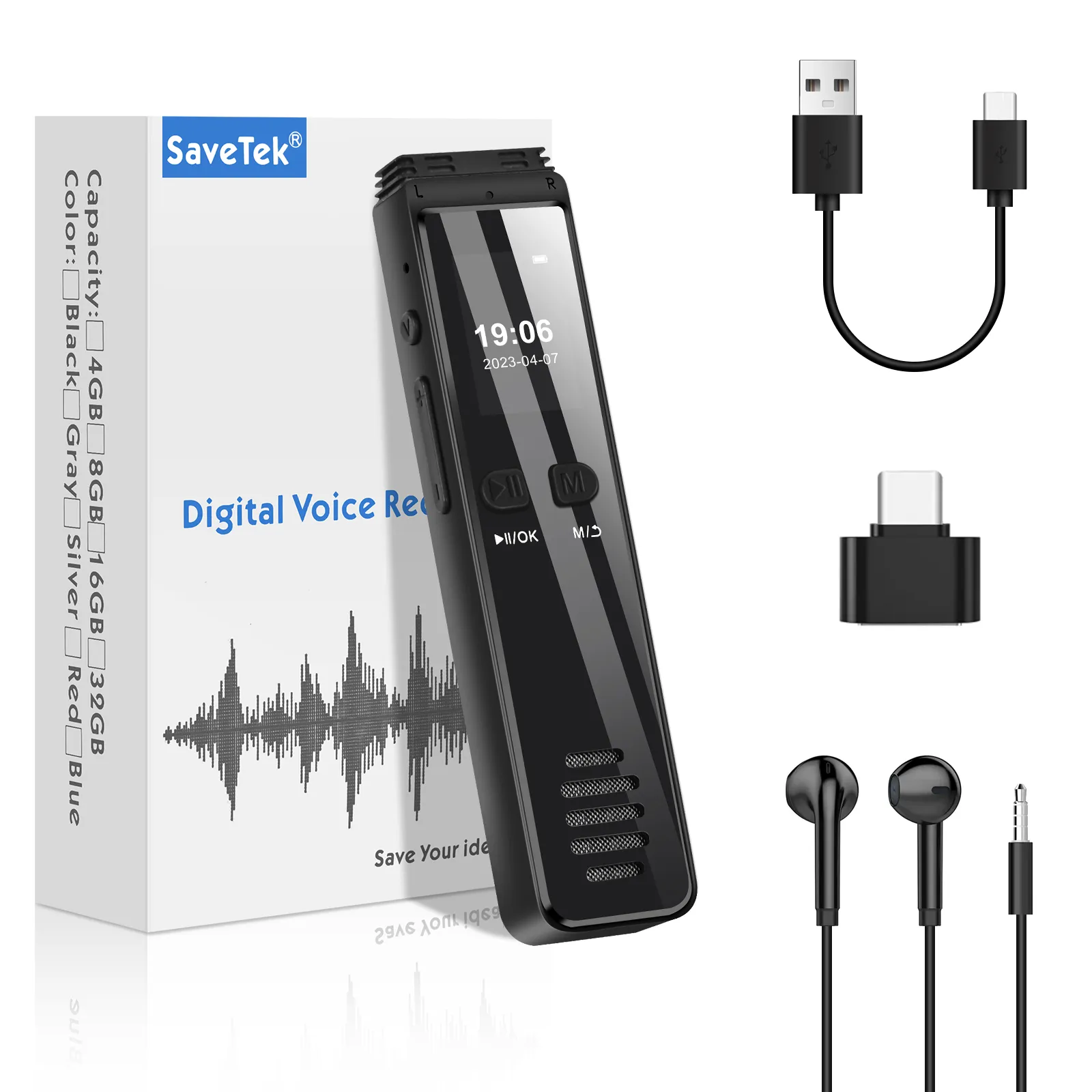 Savetek Voice Activated Digital Audio Recorder 32GB 64GB USB Pen Bluetooth Phone Call Recording A Key Fast REC 3072Kbps Mp3 Play Savetek Voice Activated Digital Audio Recorder 32GB 64GB USB Pen Bluetooth Phone Call Recording A Key Fast REC 3072Kbps Mp3 Play