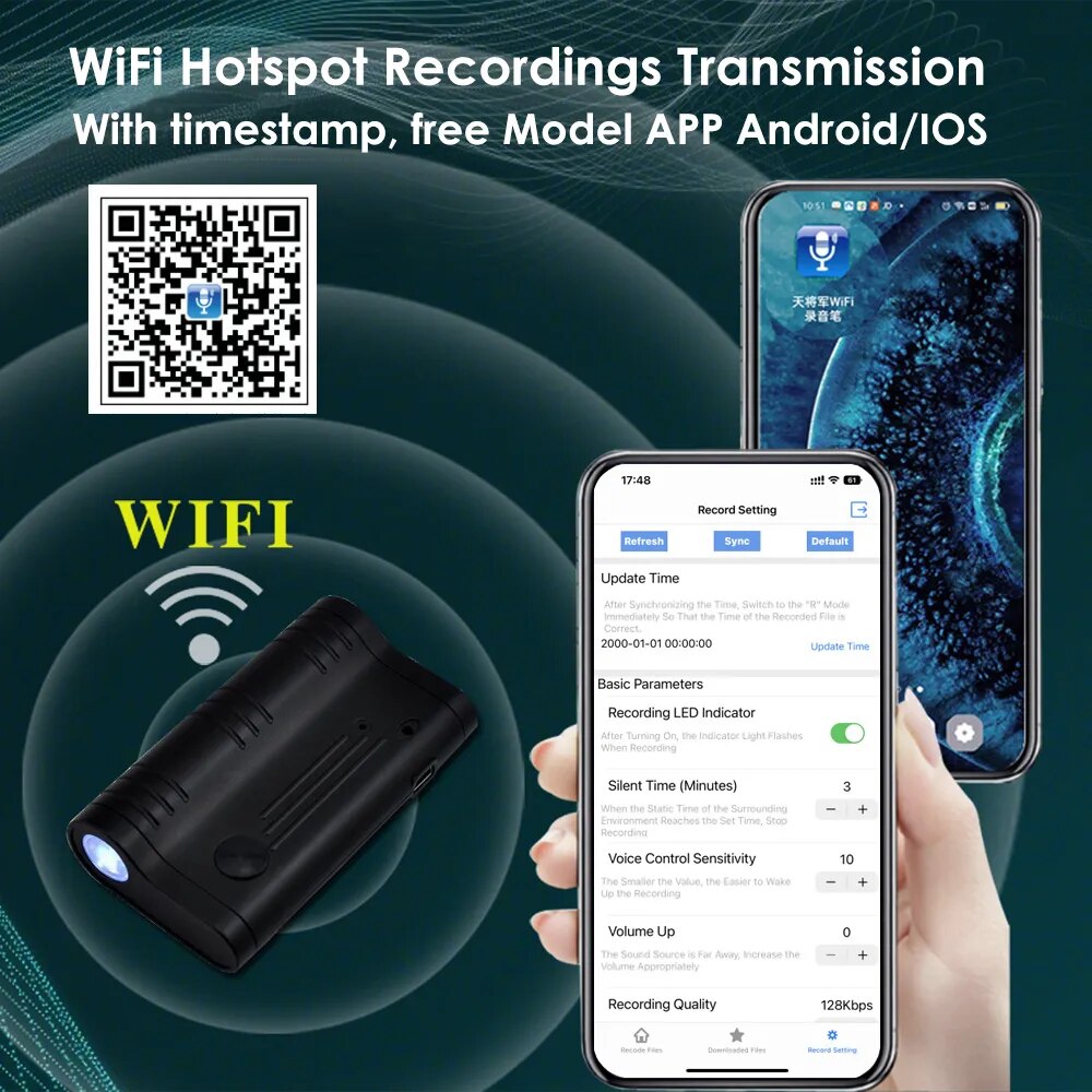 Activated Voice Recorder Magnetic WiFi Hotspot Transmitter Digital Audio Recorder Device Mobile APP Free Download Recordings Activated Voice Recorder Magnetic WiFi Hotspot Transmitter Digital Audio Recorder Device Mobile APP Free Download Recordings