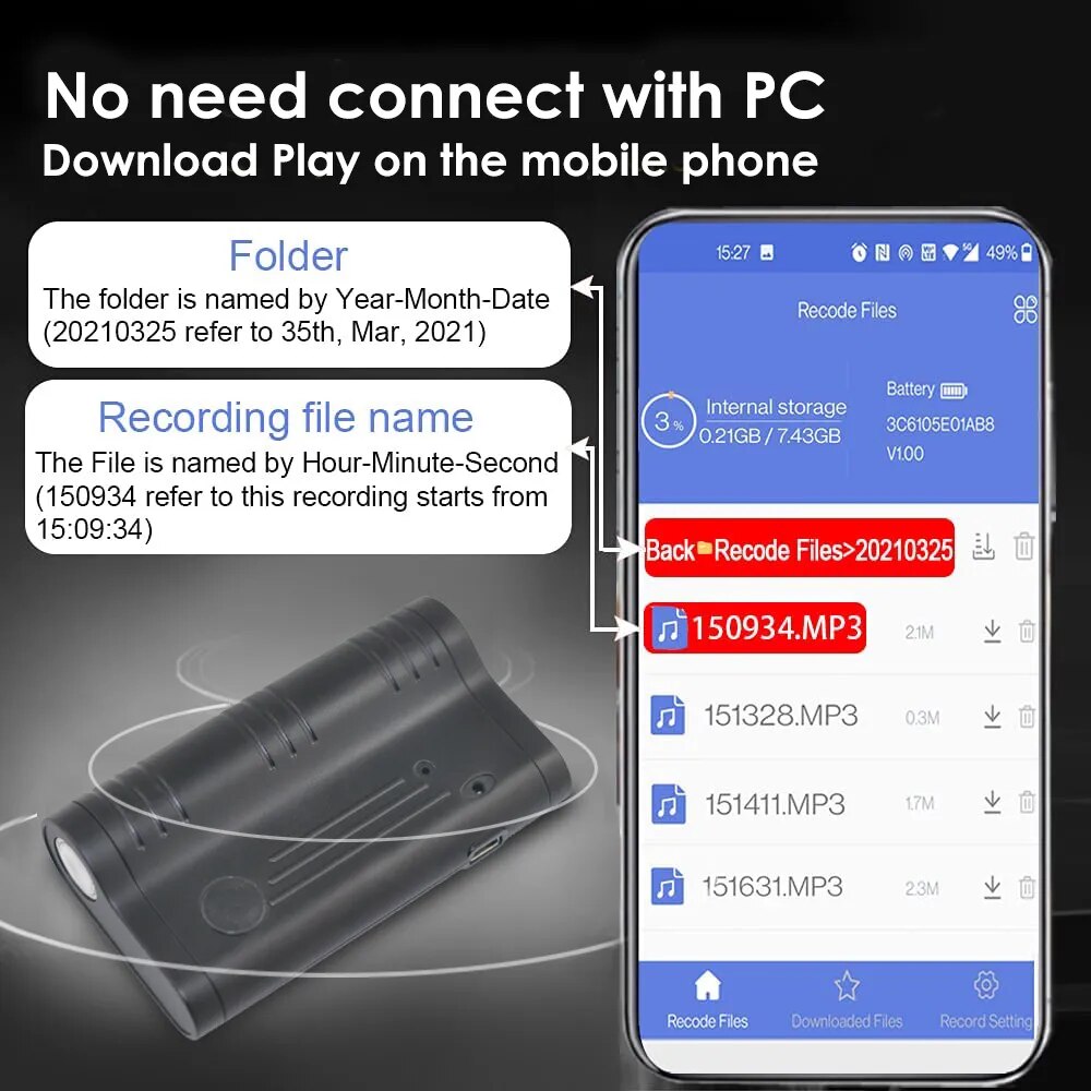 Activated Voice Recorder Magnetic WiFi Hotspot Transmitter Digital Audio Recorder Device Mobile APP Free Download Recordings Activated Voice Recorder Magnetic WiFi Hotspot Transmitter Digital Audio Recorder Device Mobile APP Free Download Recordings