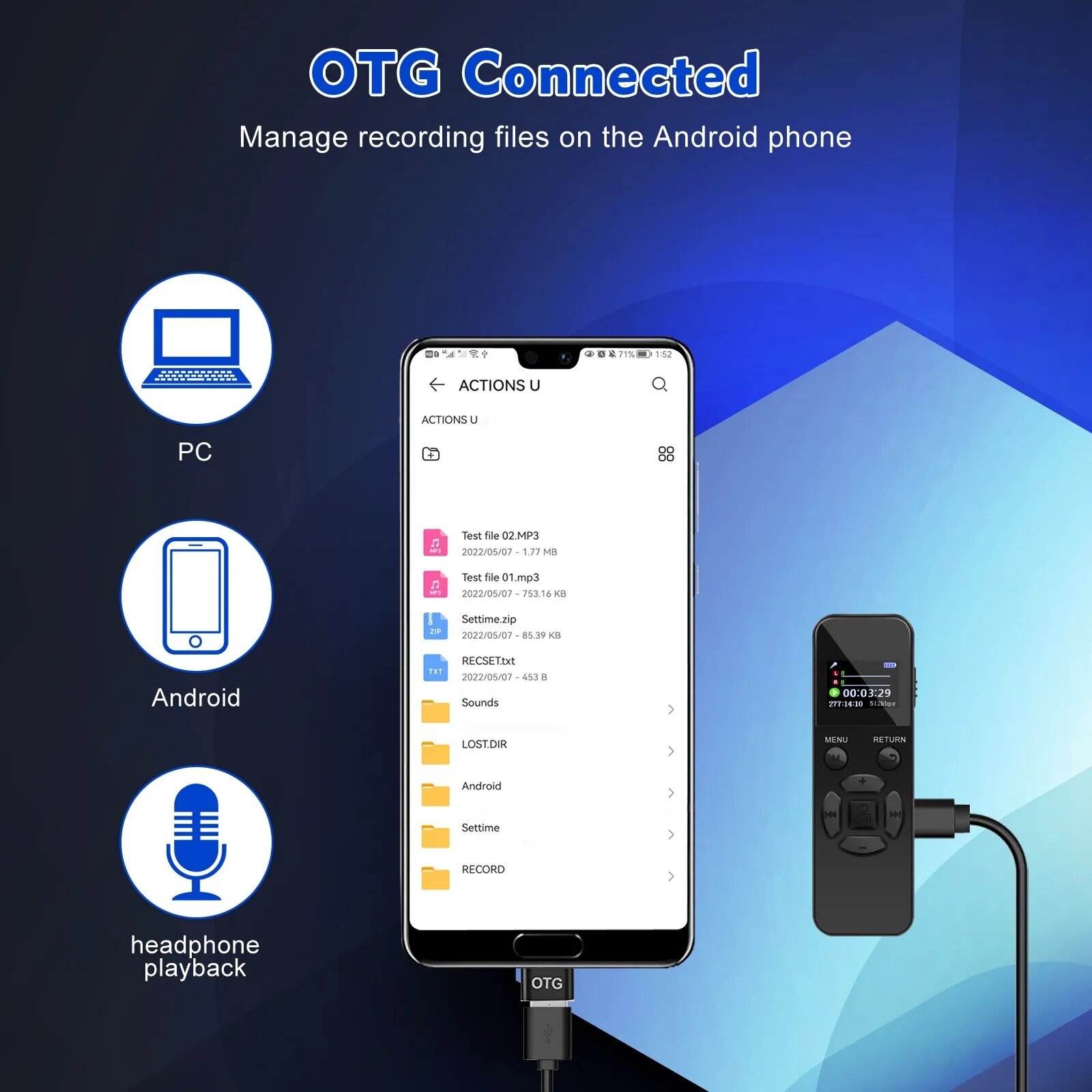 V58 64G Digital Voice Sound Recorder HIFI Recording USB Pen Mp3 Player 192Kbps Recording WAV 40H Record Device Voice Activated