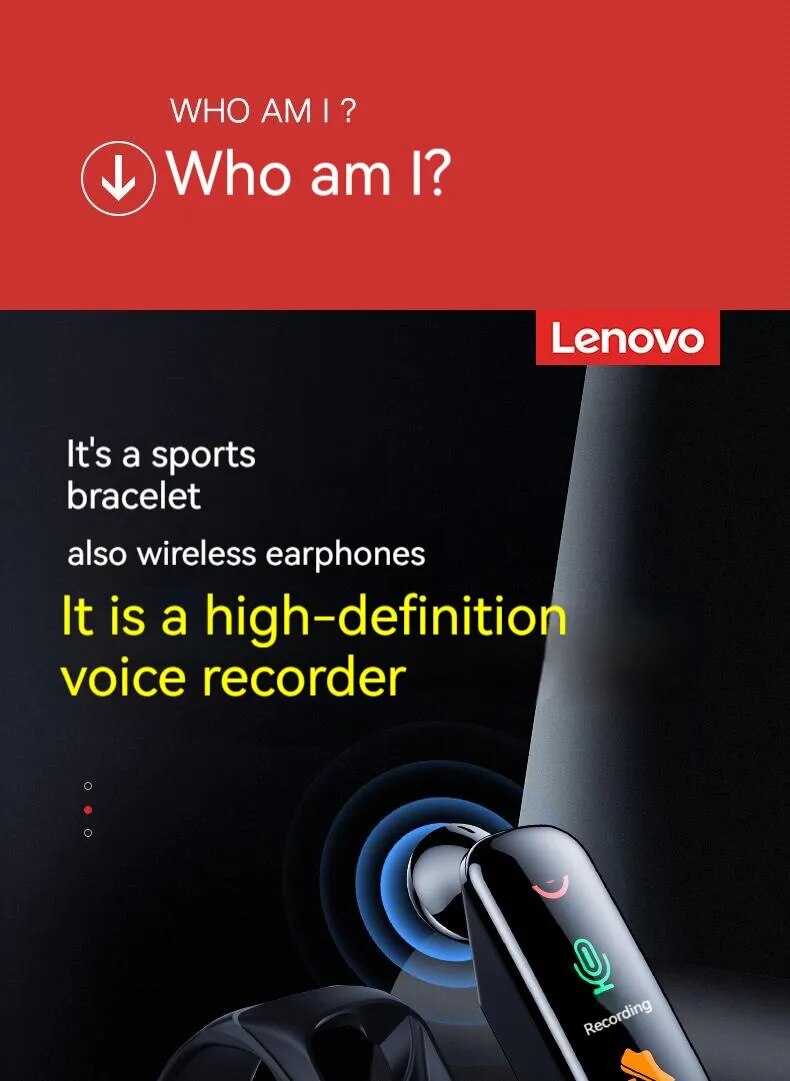 Lenovo C1 Digital Voice Recorder Watch Wireless Sport Bracelet HD Noise Cancelling Audio Recorder Voice Recording Pen Mp3 Player