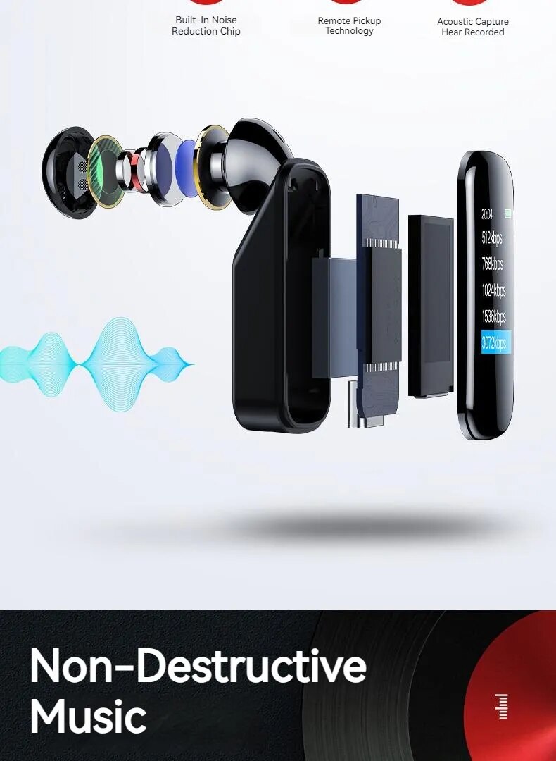 Lenovo C1 Digital Voice Recorder Watch Wireless Sport Bracelet HD Noise Cancelling Audio Recorder Voice Recording Pen Mp3 Player
