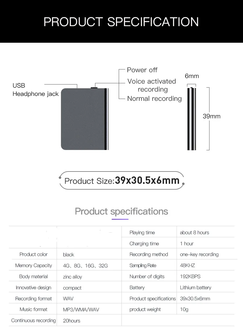 8/16/32GB Activated Mini Digital Voice Recorder Espia Small Voice Record Micro Sound Dictaphone Secret Audio Recorder MP3 Player 8/16/32GB Activated Mini Digital Voice Recorder Espia Small Voice Record Micro Sound Dictaphone Secret Audio Recorder MP3 Player