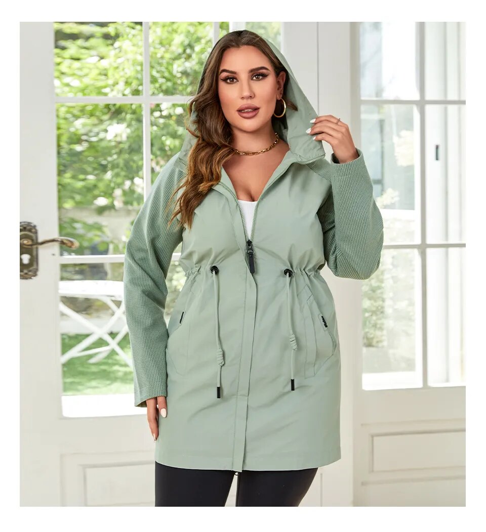 HaiLuoZi 2023 New Autumn Plus Size Women Trench Coat Windproof Mid-Long Female Clothing Hooded Drawstrings Women's Jacket 730 HaiLuoZi 2023 New Autumn Plus Size Women Trench Coat Windproof Mid-Long Female Clothing Hooded Drawstrings Women's Jacket 730