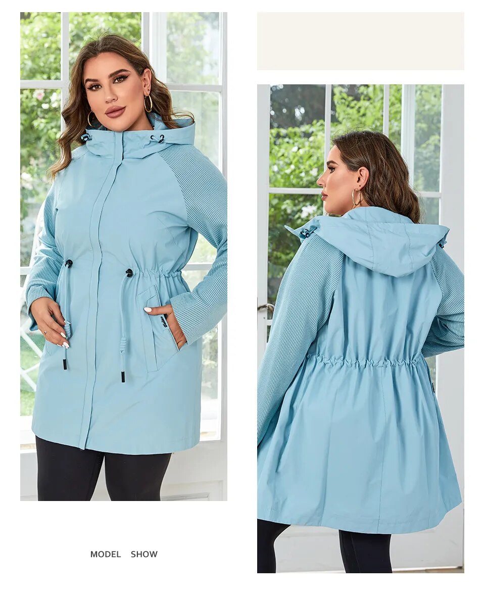 HaiLuoZi 2023 New Autumn Plus Size Women Trench Coat Windproof Mid-Long Female Clothing Hooded Drawstrings Women's Jacket 730 HaiLuoZi 2023 New Autumn Plus Size Women Trench Coat Windproof Mid-Long Female Clothing Hooded Drawstrings Women's Jacket 730