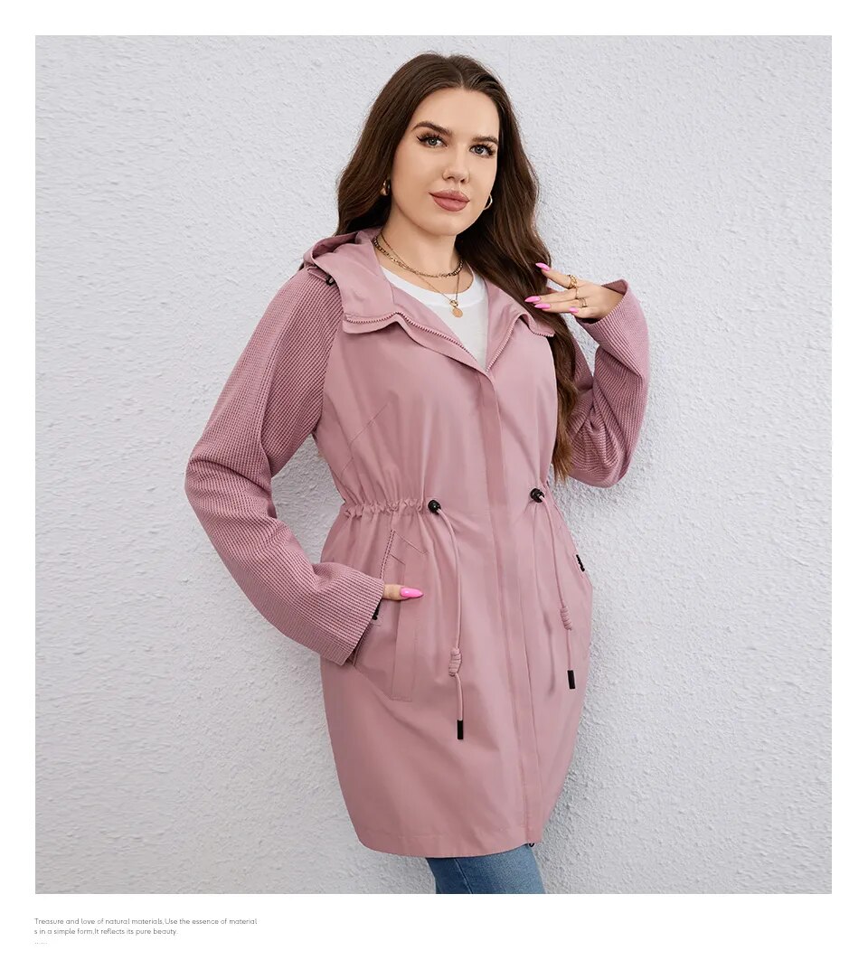 HaiLuoZi 2023 New Autumn Plus Size Women Trench Coat Windproof Mid-Long Female Clothing Hooded Drawstrings Women's Jacket 730 HaiLuoZi 2023 New Autumn Plus Size Women Trench Coat Windproof Mid-Long Female Clothing Hooded Drawstrings Women's Jacket 730