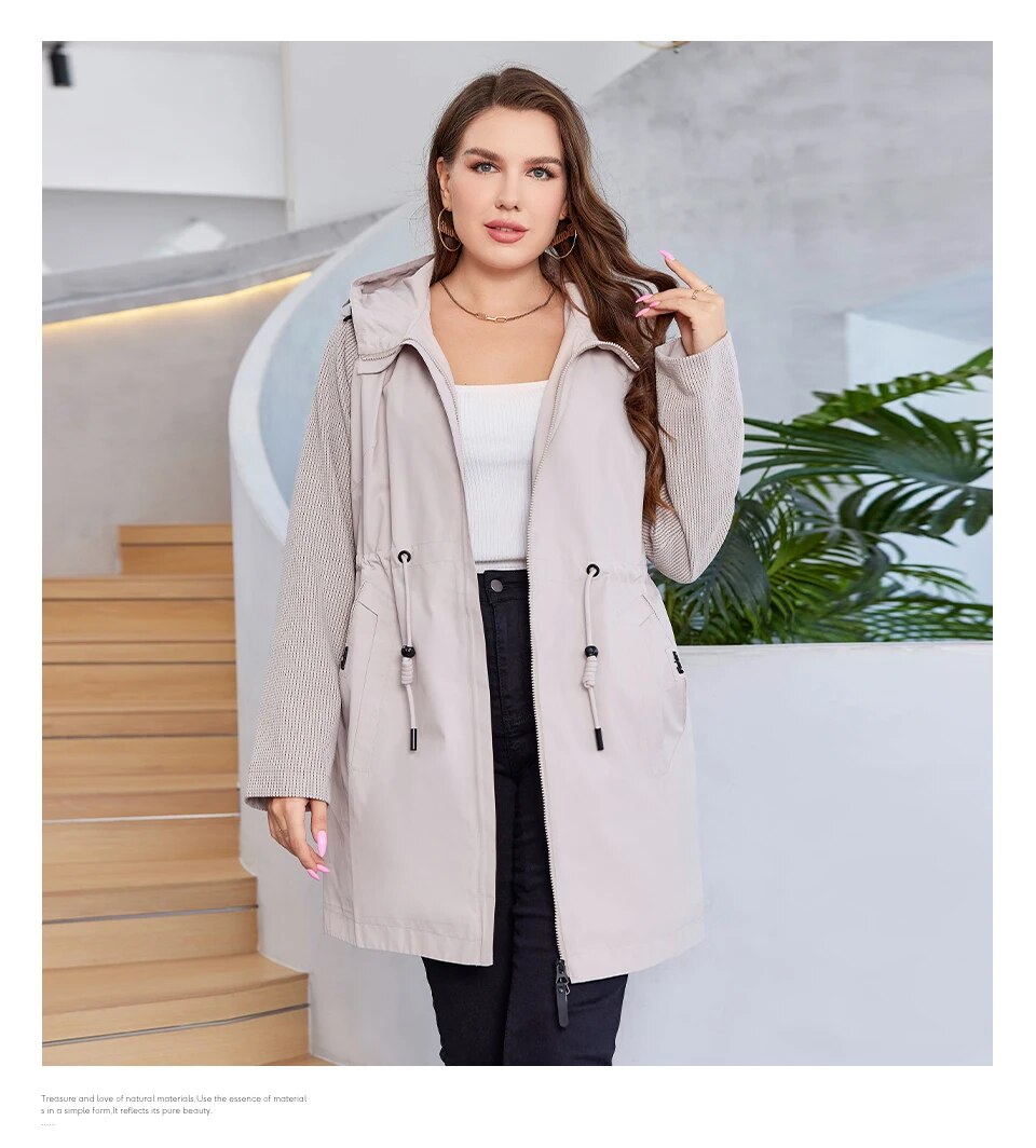 HaiLuoZi 2023 New Autumn Plus Size Women Trench Coat Windproof Mid-Long Female Clothing Hooded Drawstrings Women's Jacket 730 HaiLuoZi 2023 New Autumn Plus Size Women Trench Coat Windproof Mid-Long Female Clothing Hooded Drawstrings Women's Jacket 730