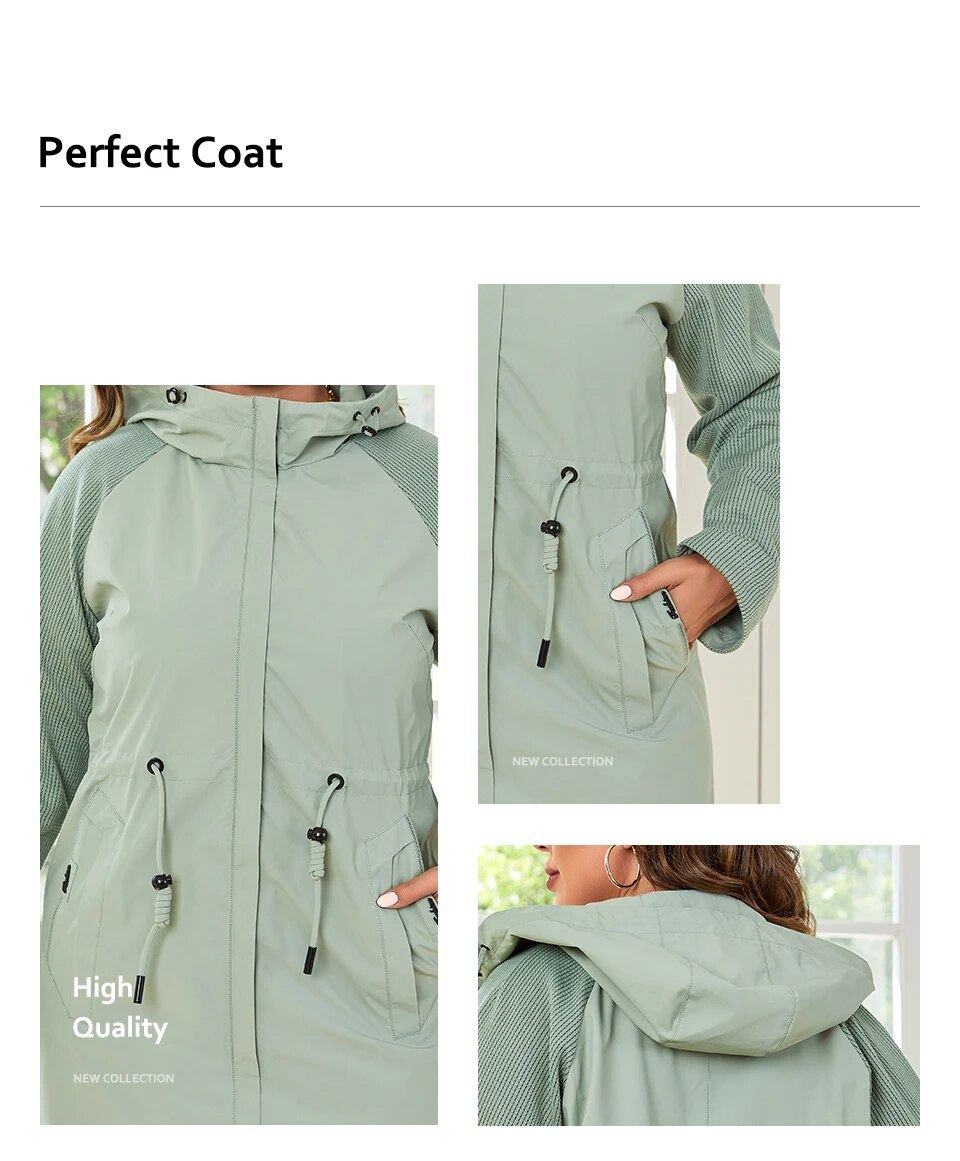HaiLuoZi 2023 New Autumn Plus Size Women Trench Coat Windproof Mid-Long Female Clothing Hooded Drawstrings Women's Jacket 730 HaiLuoZi 2023 New Autumn Plus Size Women Trench Coat Windproof Mid-Long Female Clothing Hooded Drawstrings Women's Jacket 730