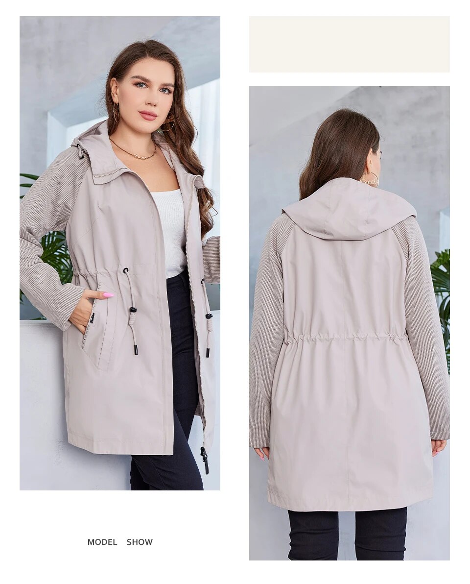 HaiLuoZi 2023 New Autumn Plus Size Women Trench Coat Windproof Mid-Long Female Clothing Hooded Drawstrings Women's Jacket 730 HaiLuoZi 2023 New Autumn Plus Size Women Trench Coat Windproof Mid-Long Female Clothing Hooded Drawstrings Women's Jacket 730