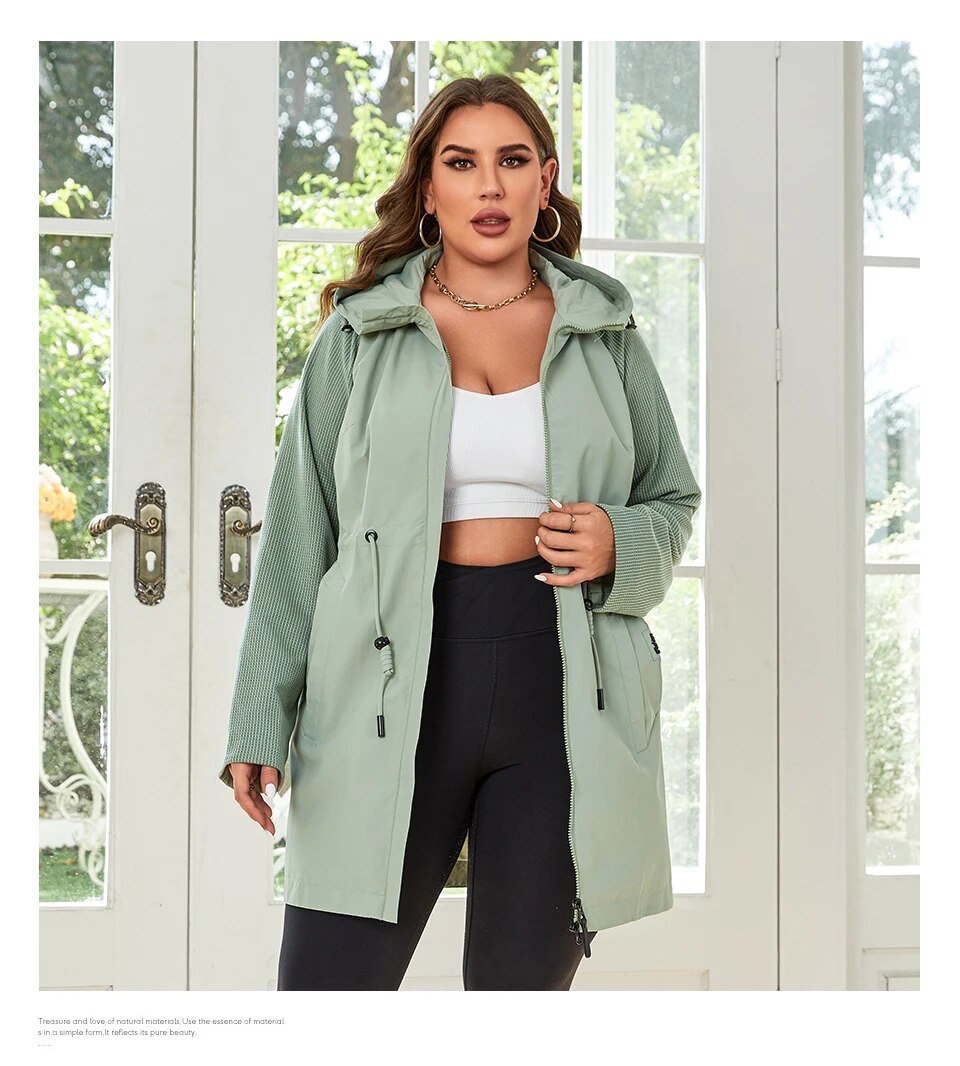 HaiLuoZi 2023 New Autumn Plus Size Women Trench Coat Windproof Mid-Long Female Clothing Hooded Drawstrings Women's Jacket 730 HaiLuoZi 2023 New Autumn Plus Size Women Trench Coat Windproof Mid-Long Female Clothing Hooded Drawstrings Women's Jacket 730