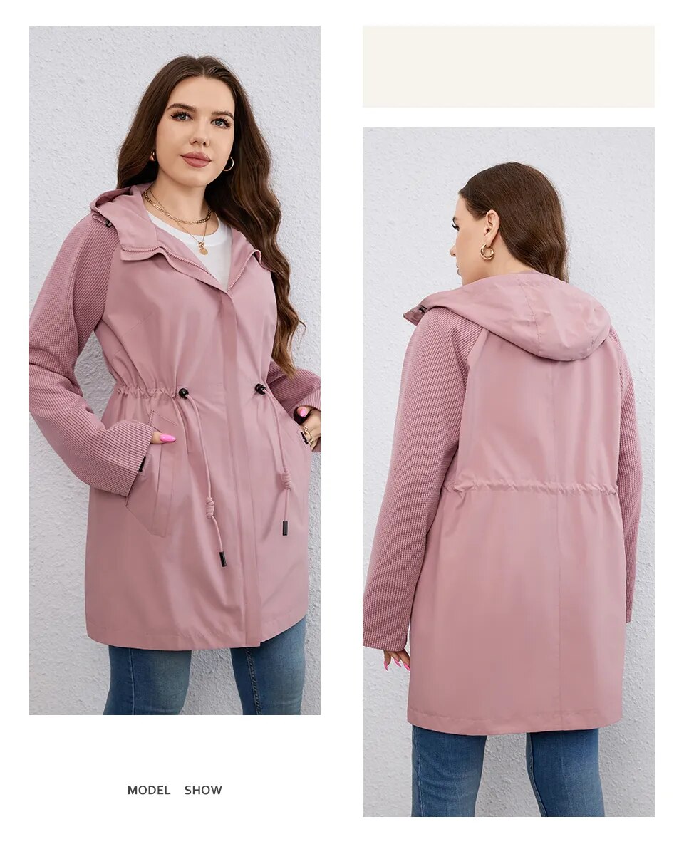 HaiLuoZi 2023 New Autumn Plus Size Women Trench Coat Windproof Mid-Long Female Clothing Hooded Drawstrings Women's Jacket 730 HaiLuoZi 2023 New Autumn Plus Size Women Trench Coat Windproof Mid-Long Female Clothing Hooded Drawstrings Women's Jacket 730