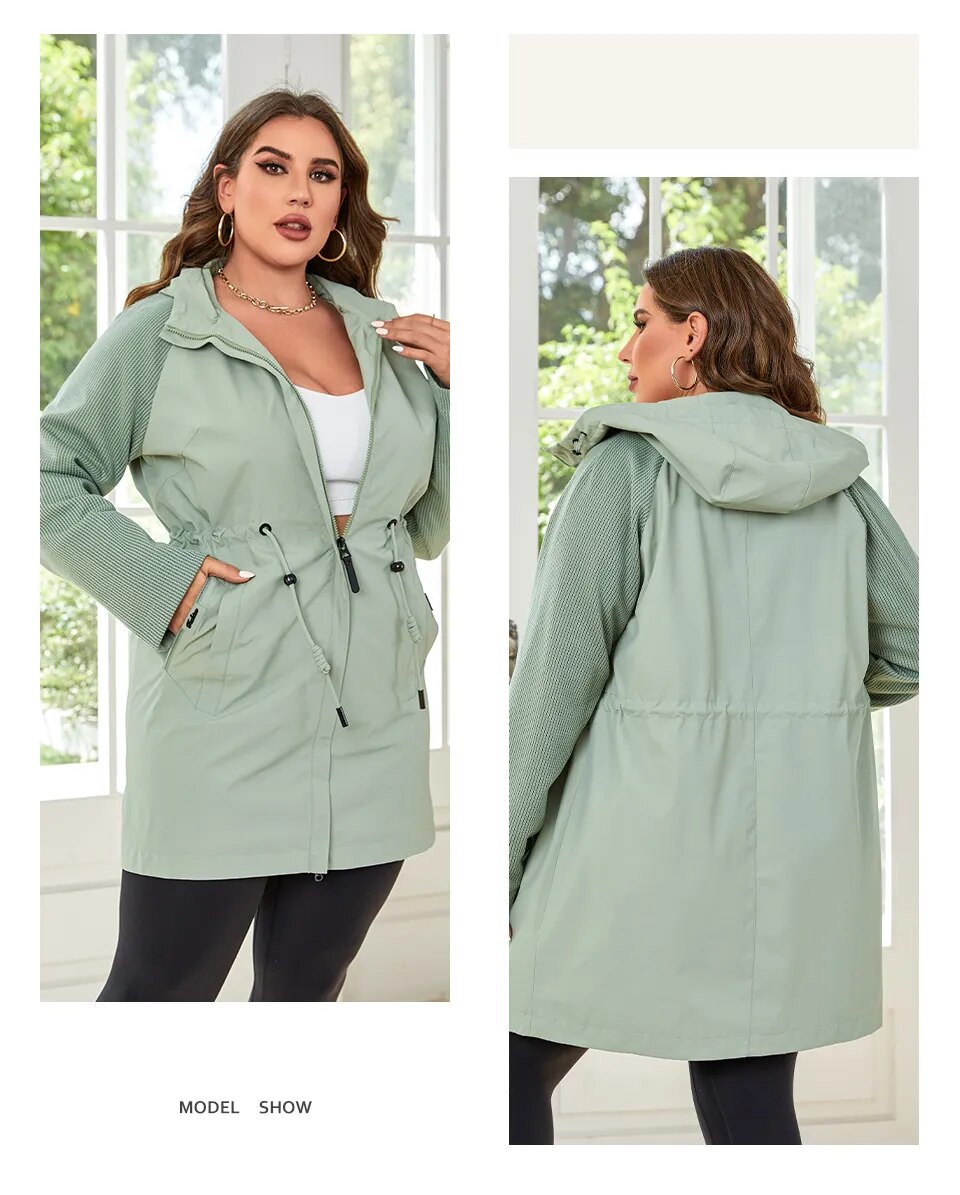 HaiLuoZi 2023 New Autumn Plus Size Women Trench Coat Windproof Mid-Long Female Clothing Hooded Drawstrings Women's Jacket 730 HaiLuoZi 2023 New Autumn Plus Size Women Trench Coat Windproof Mid-Long Female Clothing Hooded Drawstrings Women's Jacket 730