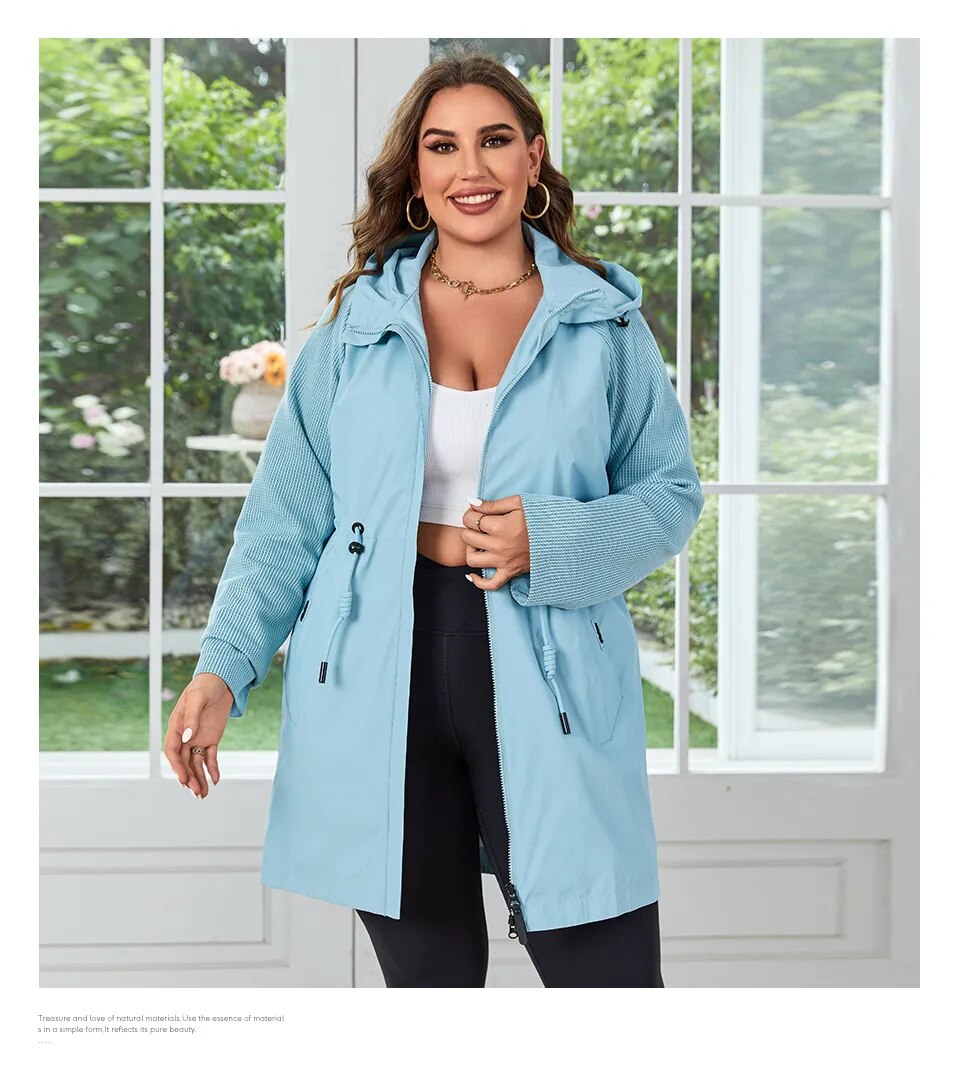 HaiLuoZi 2023 New Autumn Plus Size Women Trench Coat Windproof Mid-Long Female Clothing Hooded Drawstrings Women's Jacket 730 HaiLuoZi 2023 New Autumn Plus Size Women Trench Coat Windproof Mid-Long Female Clothing Hooded Drawstrings Women's Jacket 730
