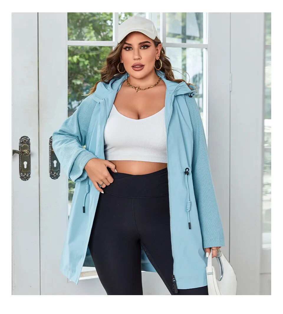 HaiLuoZi 2023 New Autumn Plus Size Women Trench Coat Windproof Mid-Long Female Clothing Hooded Drawstrings Women's Jacket 730 HaiLuoZi 2023 New Autumn Plus Size Women Trench Coat Windproof Mid-Long Female Clothing Hooded Drawstrings Women's Jacket 730